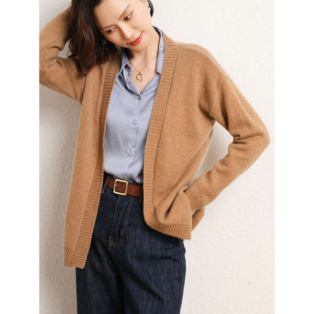 CHICUU Autumn Winter Women Cashmere Sweater Basic Simple Long Style Cardigan 100% Merino Wool Knitwear Korean Clothing Tops