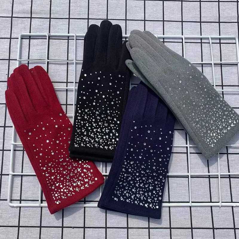 Fashion Diamond G Womens Retro Winter Touch Screen Full Finger Warm Windproof Bicycle Driver Womens Gs Gloves T41 W241026
