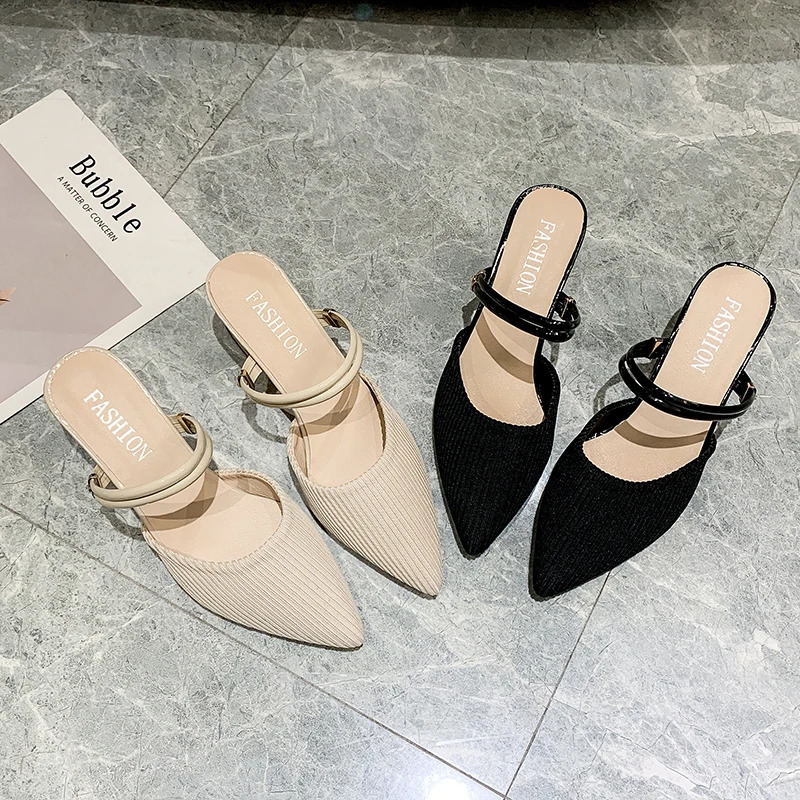 2024 Summer Fashionable Pointed Toe Double layered Comfortable Sandals with Thick Heels Sexy and Elegant Fashion Slide Number 3953-1 241024
