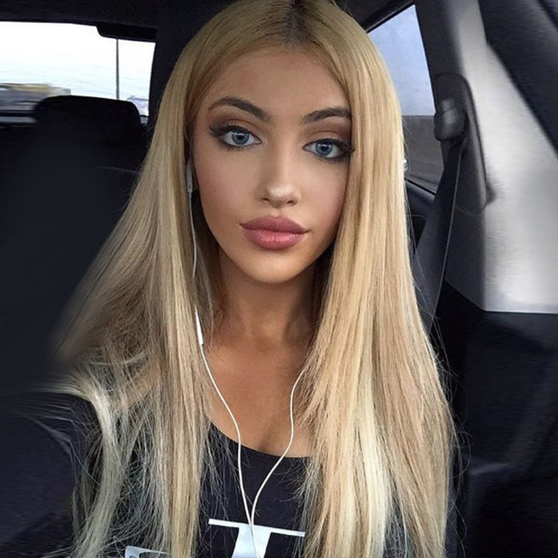 Women's synthetic long straight hair dyed wig women's middle parted bangs