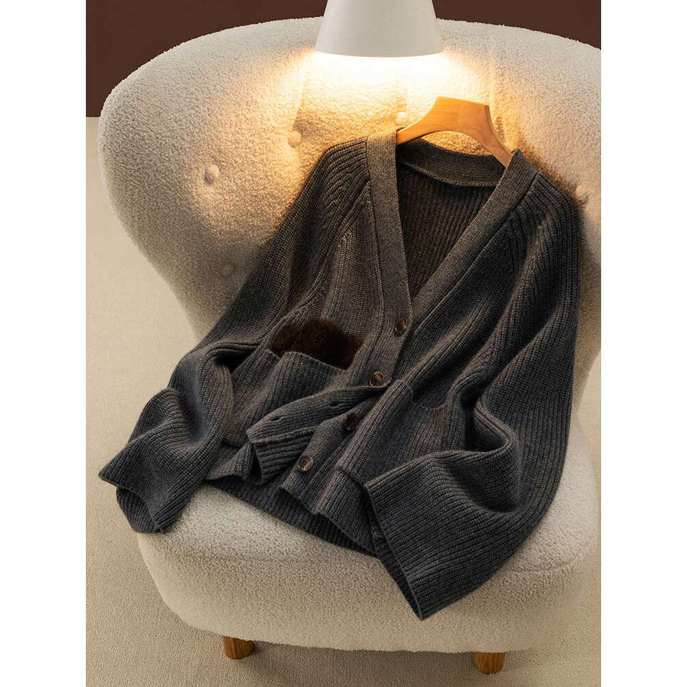 High Quality Women V-Neck Cardigan Cashmere Sweater Autumn Winter Thick 100% Merino Wool Knitwear Comfort Loose Korean Fashion