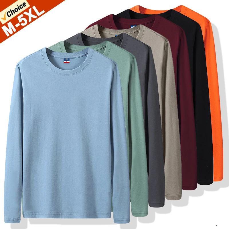Good Quality 4XL 5XL Plus Size TShirts Men Long Sleeves Cotton Tops Male Tees Basic Plain Tshirt Tee Shirts Underwears 241025