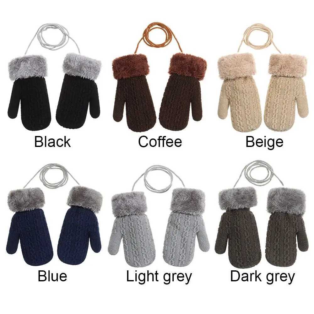 1-4Y Baby Boys and Girls Winter Knitted Gs Warm Rope Full Finger Thick Gloves Gs Children Preschool Children School W241026