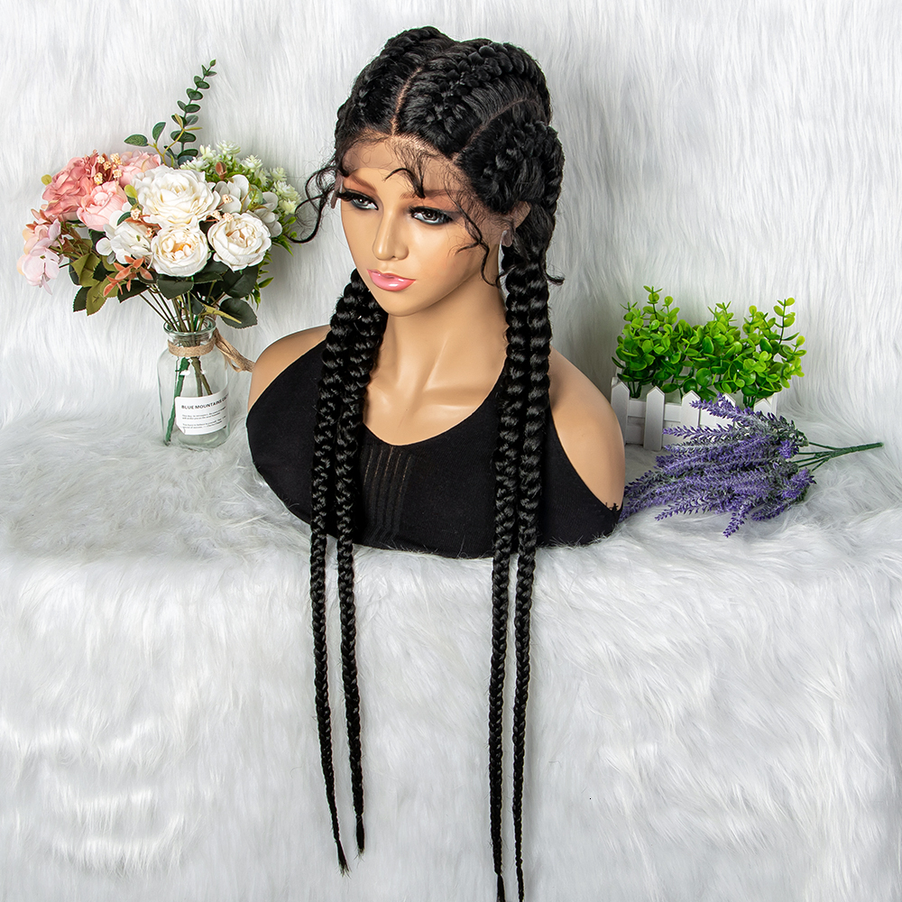 32 inches Large Four Braid for Black Full Lace Box Braids Wig Women Synthetic Braided
