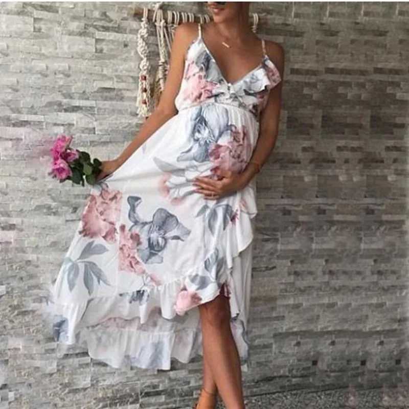 Pregnant womens clothing with pleated edges and printed designs elegant loose irregular plus size long skirts W241026