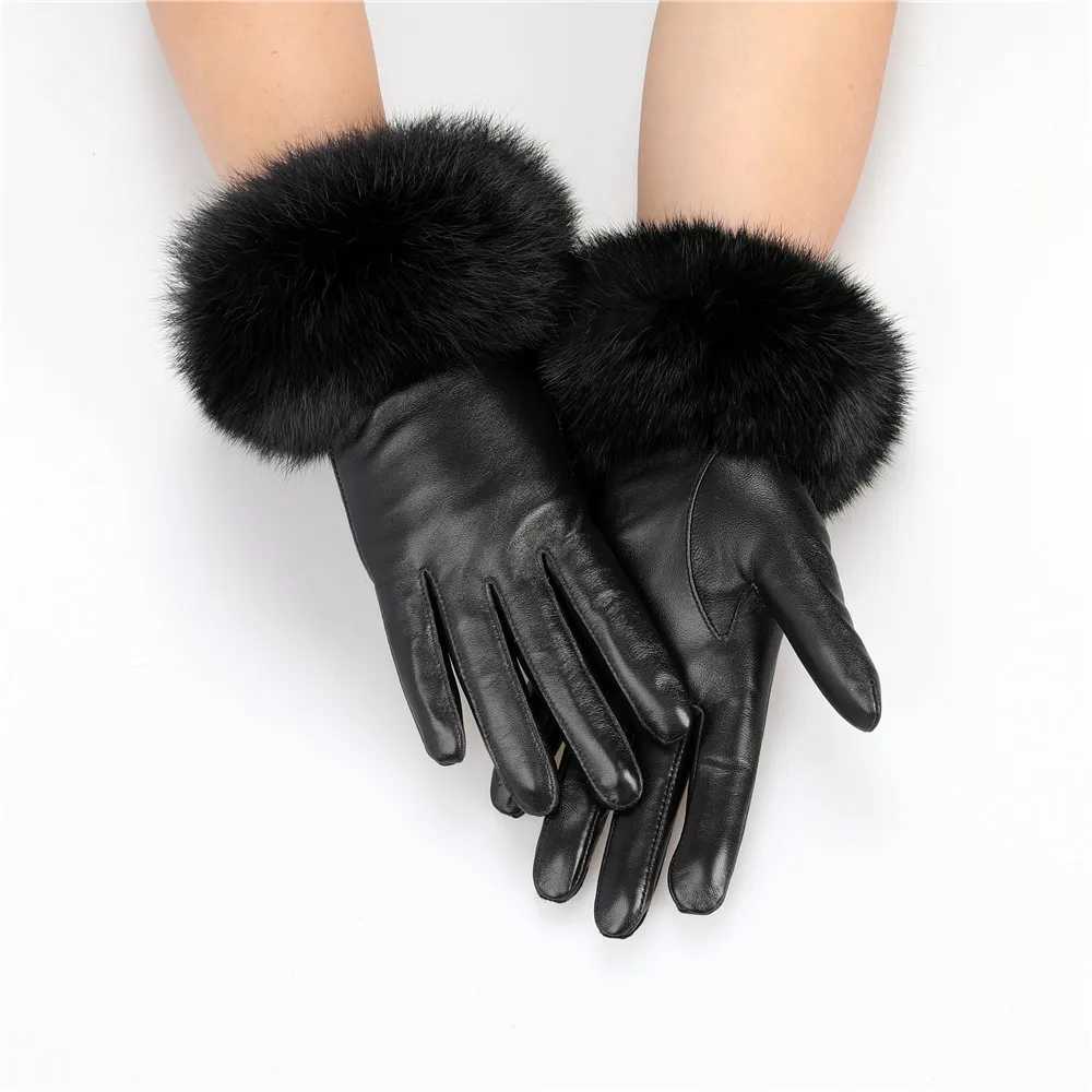 Newly arrived wholesale womens genuine sheepskin Gs with rabbit fur cuffs womens bicycle warmth GS wool lining W241026