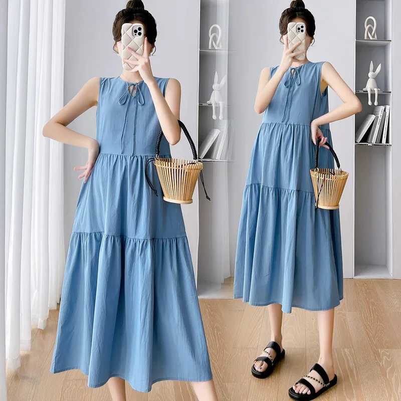 Summer sleeveless loose pregnant womens long dress simple vest dress pregnant women 24SS Y2k youth W241026