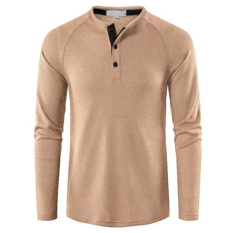 Autumn and Winter New Mens T-shirt European and American Mens Solid Color Long Shirt Henry Shirt Mens W241026