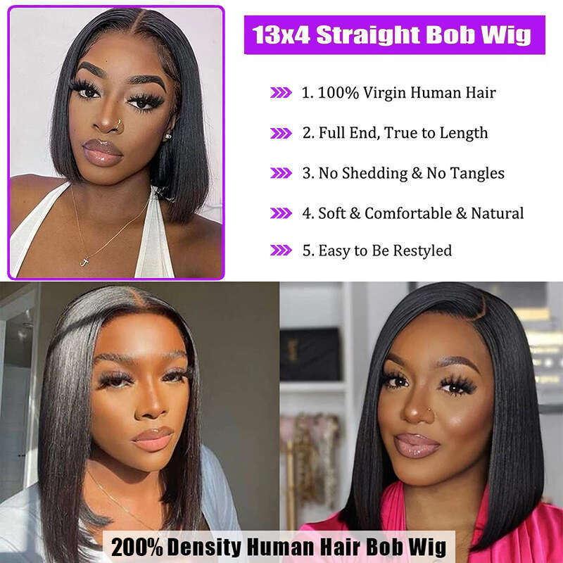 4X4 Bone Straight 13X4 Transparent Front 100% Human Hair Short Bob Wig Lace Frontal 200 Density
