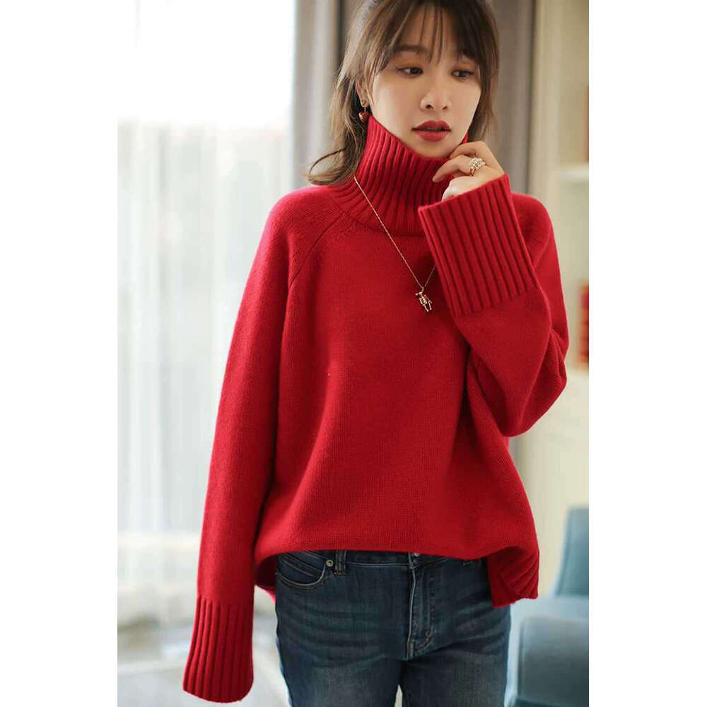 Autumn And Winter Thickened Cashmere Sweater Women Turtleneck Loose Large Size Solid Color Knit Bottom