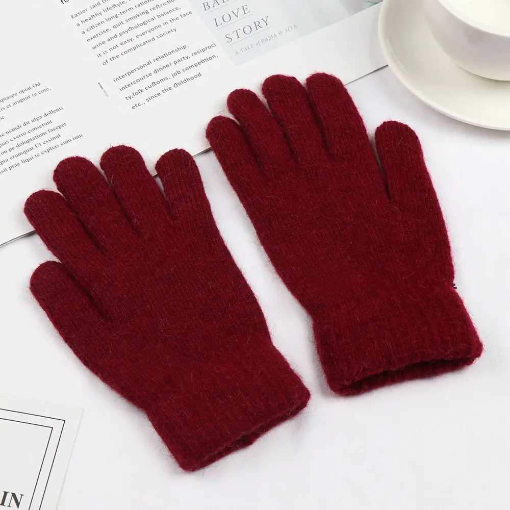 1 pair of winter warm knit full finger Gs mens elastic solid wool gloves thick outdoor cycling Gs W241026