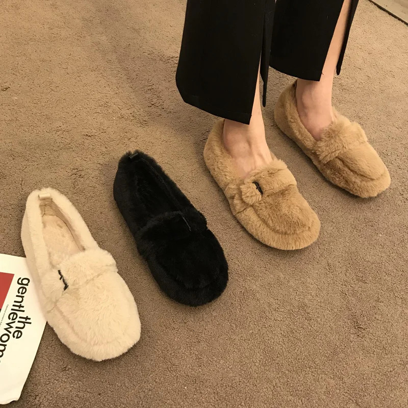 er Style Shoes Womens Fur Coat Winter Warm Plush Mocha sins Womens Elegant Fur Soft Sole Smooth Zapato De Mujer 241024