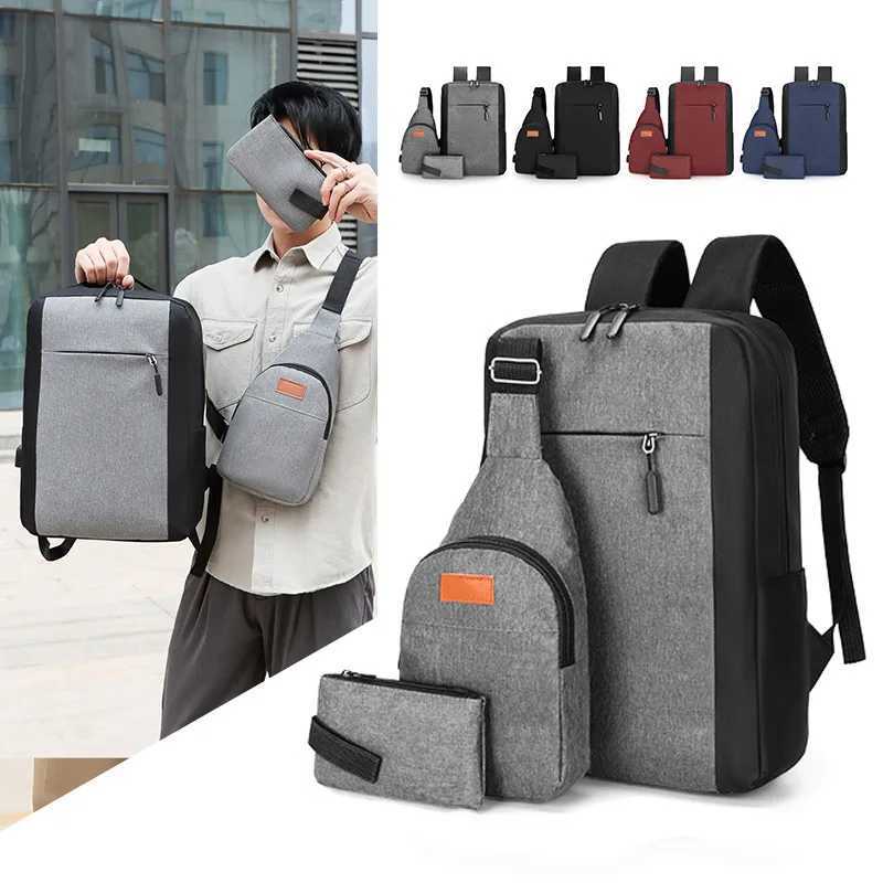 New Mens Backpack Business Computer Bag Waterproof Oxford College Student Backpack Usb Charging Men Travelling Bag Three PiecesXJ241026