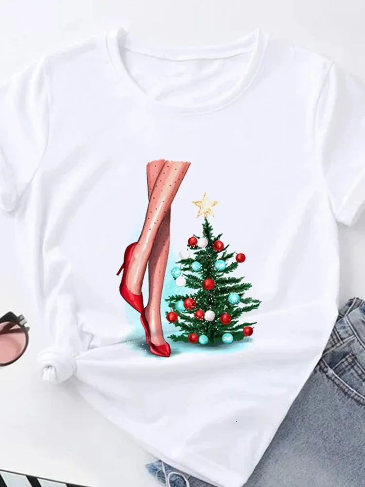 Fashion Short Sleeve Trend Casual Christmas Style TShirts Clothe Clothing Ladies Print Graphic Tee Printing 241025