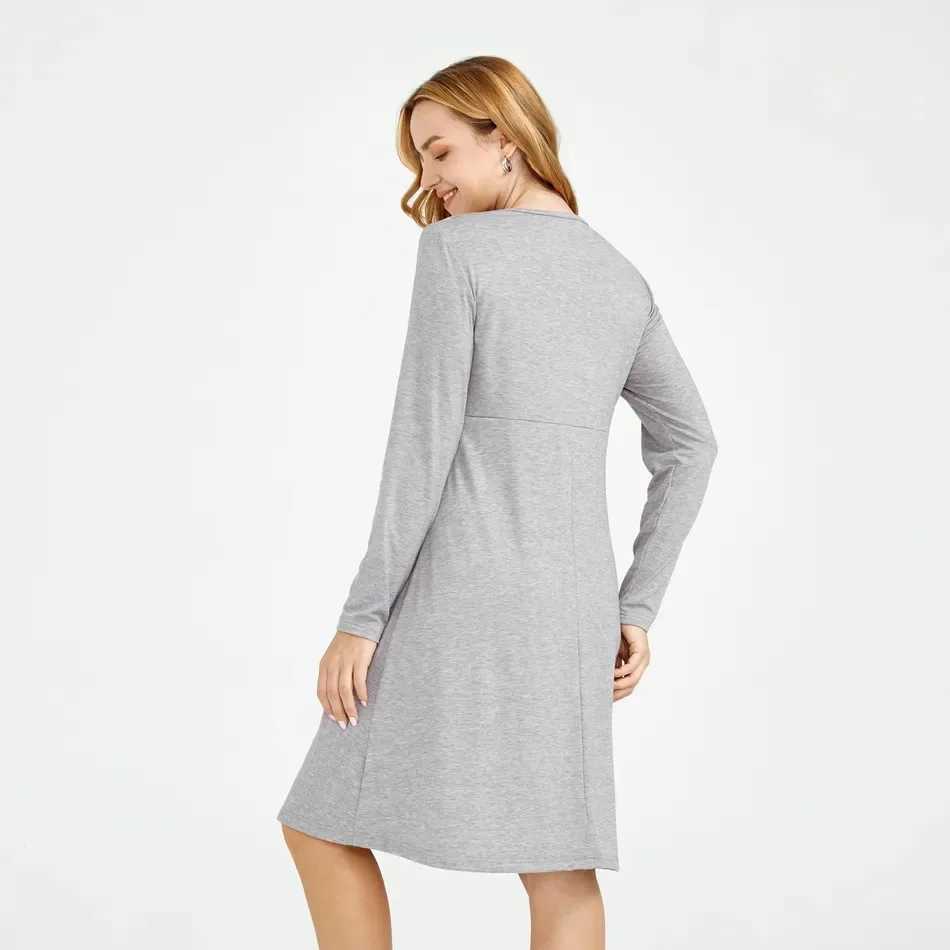Summer Womens Solid Color Pregnant Long Dress Comfortable Foldable Round Neck Fashionable Breast Enhancement Dress W241026