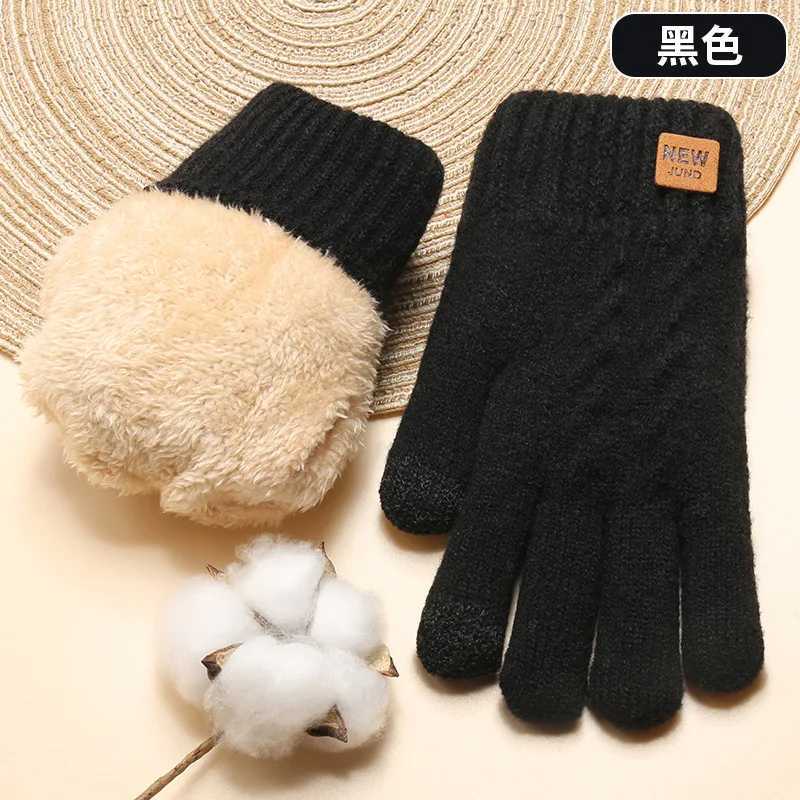 Womens Winter Thick Double layer Knitted Gs Wholesale Plus Velvet Cold proof Warm Solid Color Touchscreen Gs W241026