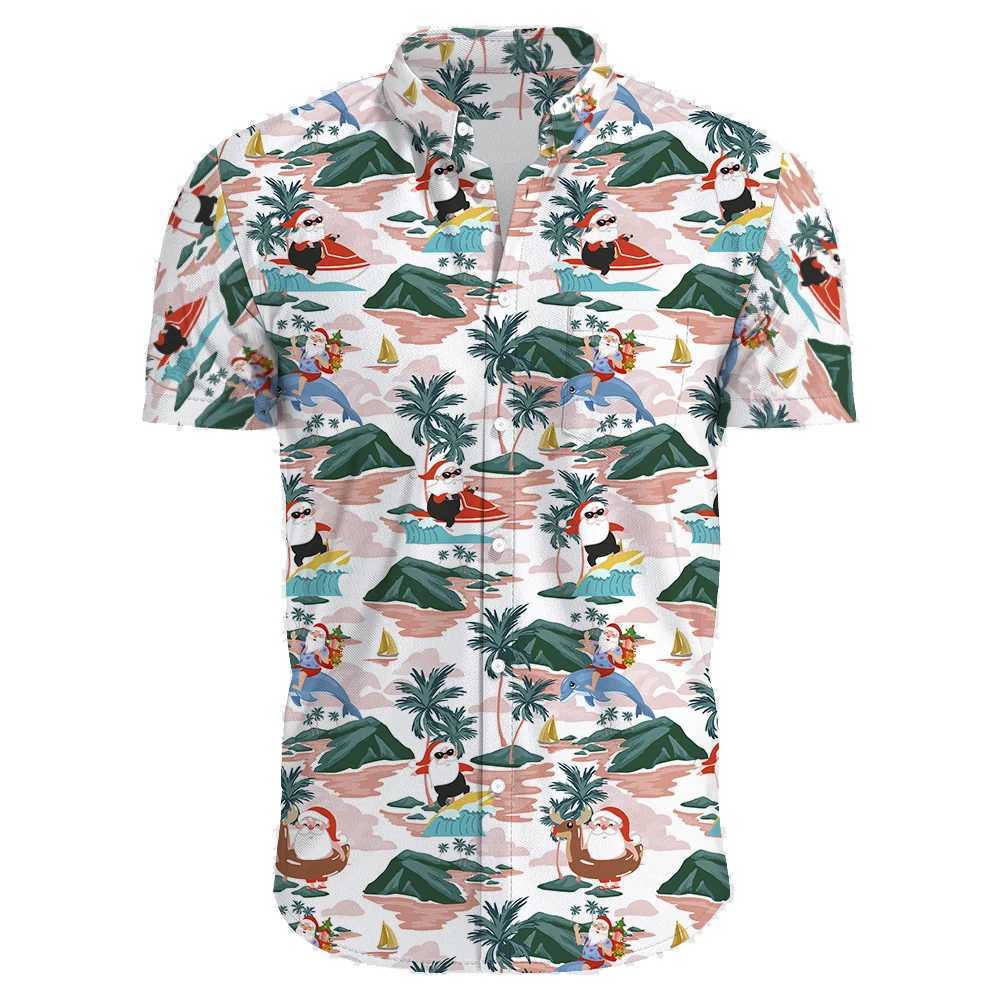 Haian Christmas Carnival Short Slip Shirt Mens New Year Santa Claus Leisure Y2K Tropical Plant Printed Beach ha beachwear W241026