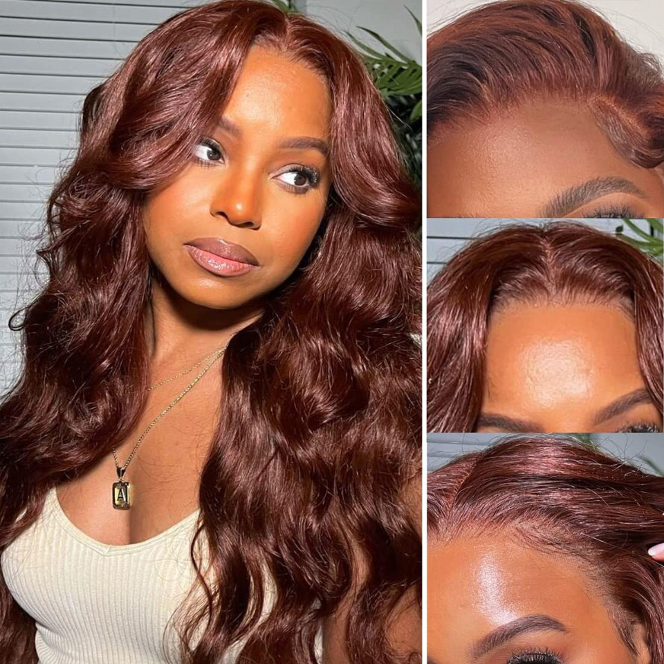 34 Inch Reddish Brown 13x6 HD Frontal Wig 13x4 Lace Front Human Hair Body Wave Closure Wigs