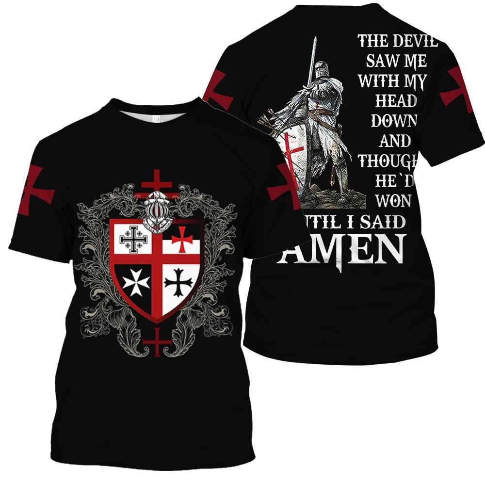 2024 vintage mens T-shirt 3D knight print top Strt hip-hop O-neck short sleeved Sly T-shirt oversized mens clothing W241026