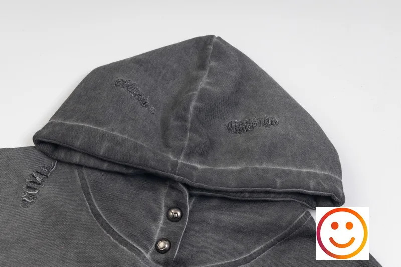 Wash Cut Hole Damaged THUG CLUB Hoodie Leather Embroidery Patch Label Sweatshirts Men Women High Quality Terry Pullovers Loose 241025