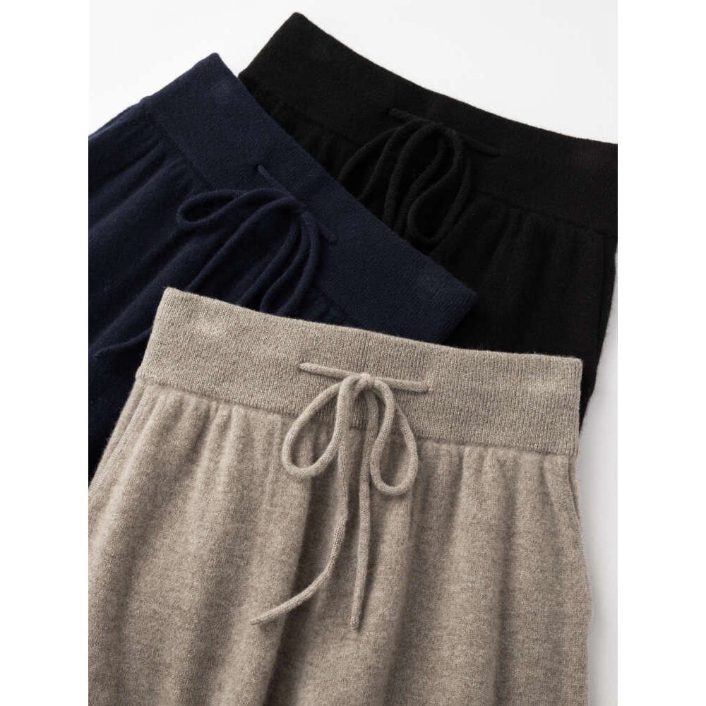 CHICUU Women Bloomers Autumn Winter Thick Cashmere Pants 100% Merino Wool Knitwear Simple Style Soft Warm Trousers Korean