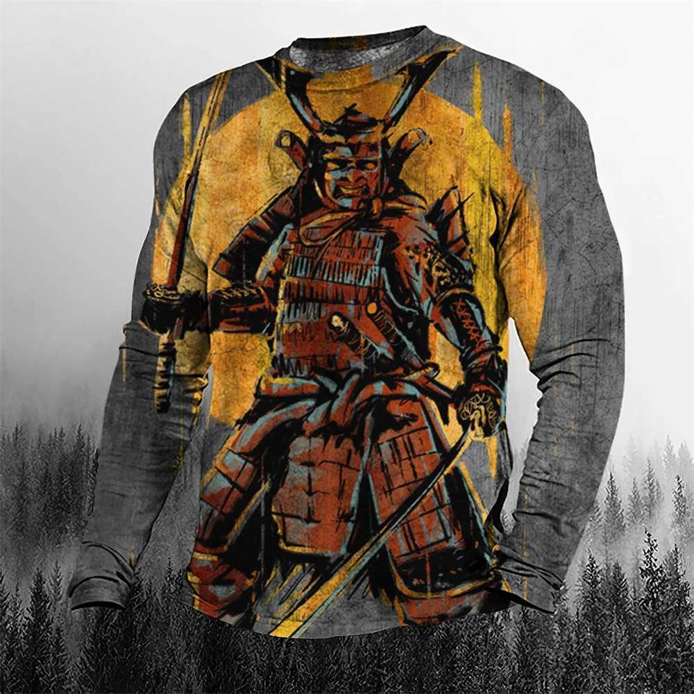 Er Cool Retro Japanese Sarai Mens T-shirt O-neck Mens Clothing Oversized Casual Long Sleve Top 3D Printed T-shirt W241026