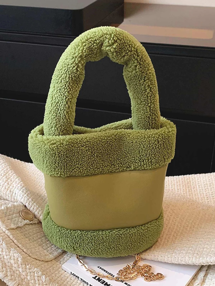 Cashmere patch womens bucket bag autumn winter fashion casual party shoulder cross body bag cute plush handbag 241025