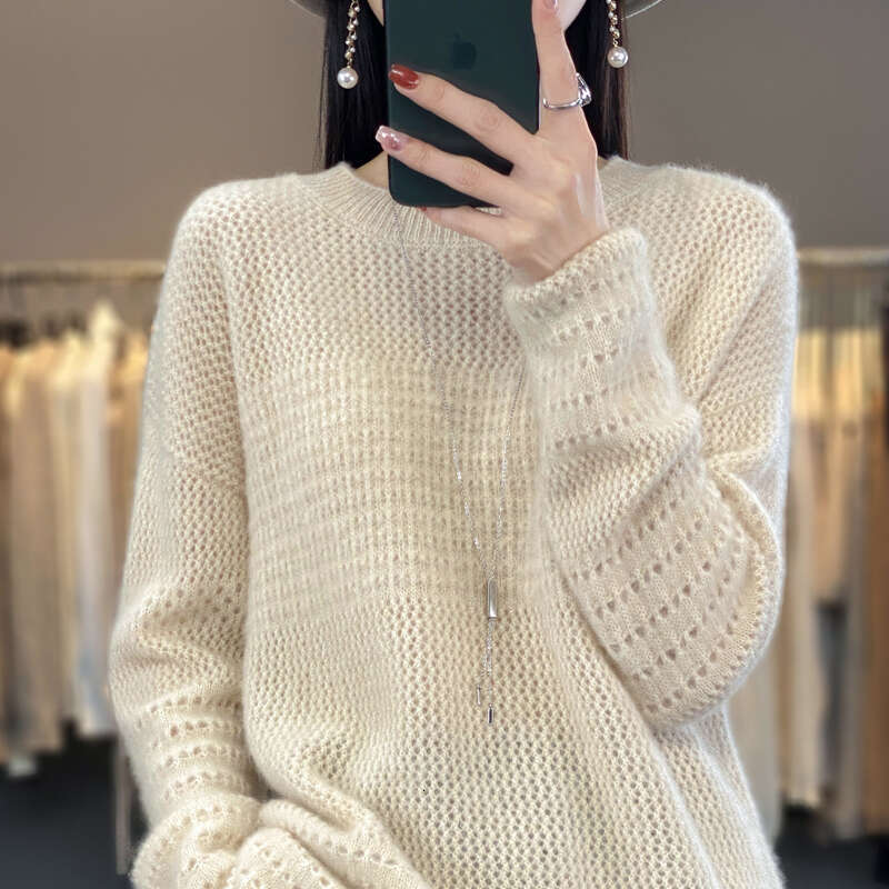 2024 Spring Autumn Women Sweater Long Sleeve O-Neck Pullover 100% Merino Wool Comfort Knitted Jumper Korean Female Clothing