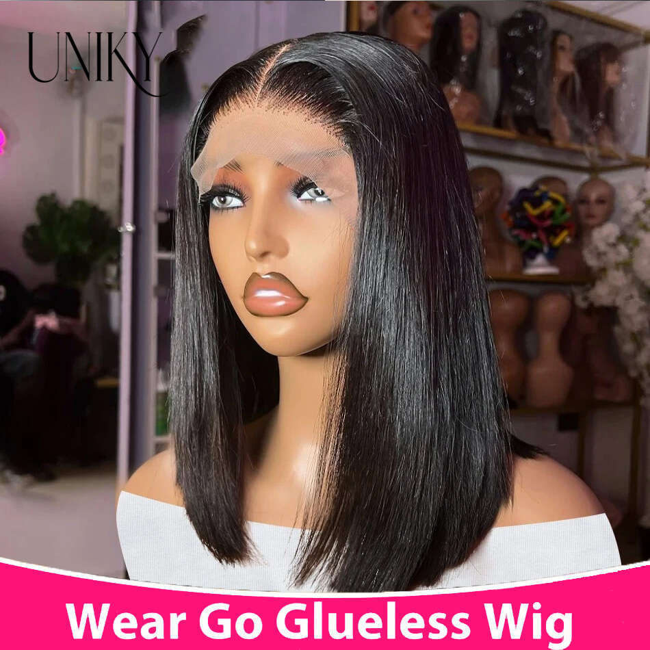 12A Wear And Go Glueless 180 Density Straight Bob Preplucked Human Hair Wigs 4X4 Hd Lace Closure Wig On Sale Clearance