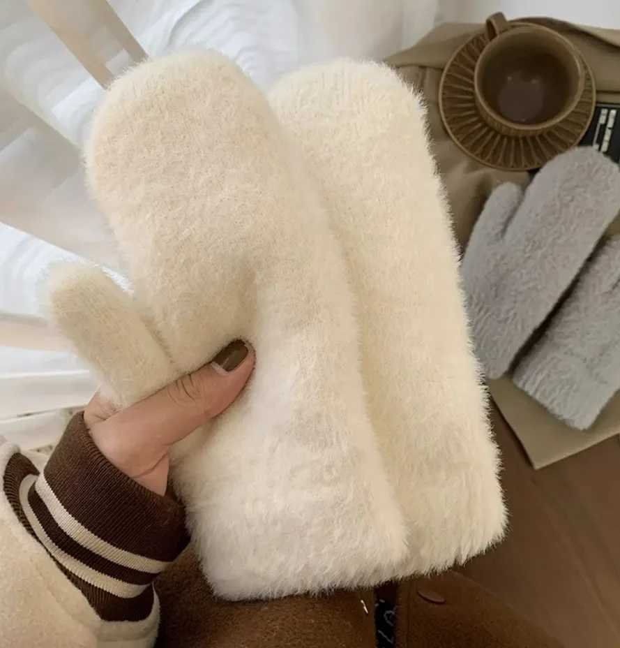 Winter Womens Wool Cashmere Knitted Gs Warm Cotton Winter Plus Velvet Thick Double Layer Plush Full Finger Drive Gs W241026