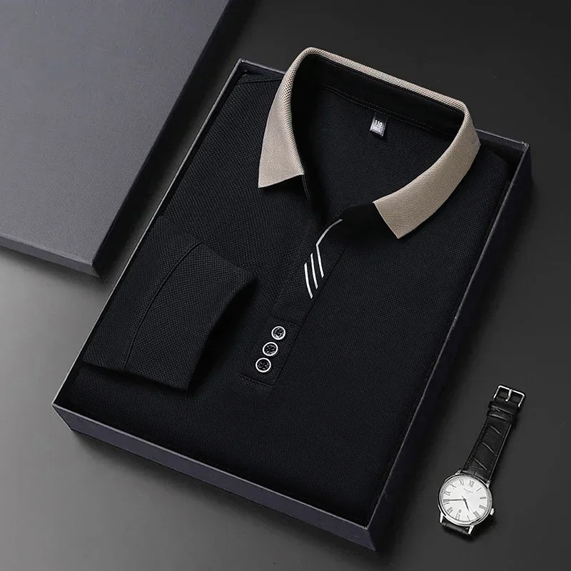 2025 Waffle Mens Long Sleeve Tshirt Spring Lapel Business Casual Polo Shirt Elastic Base Top Men Clothes 241025