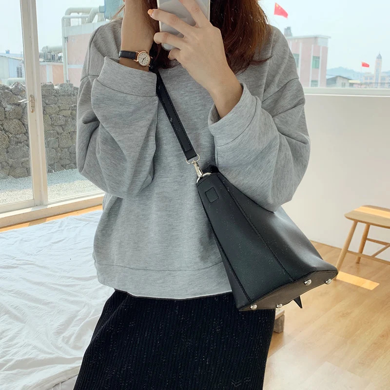 Solid color PU leather composite bucket bag suitable for womens shoulders cross body bag womens handbag casual wallet womens messenger bag 241025