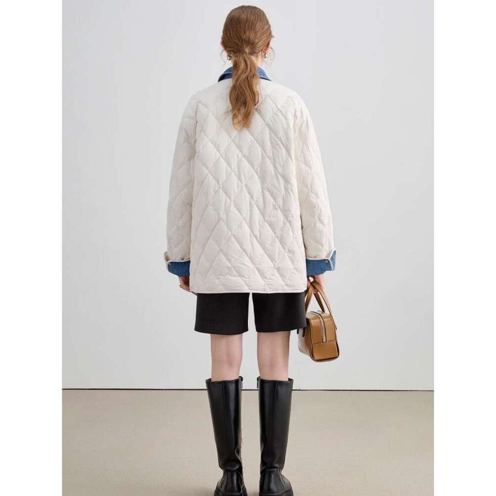 Cowboy Dia Grid For Women's Autumn Winter New Style, High-End And Fake Two-Piece Splicing Cotton Jacket