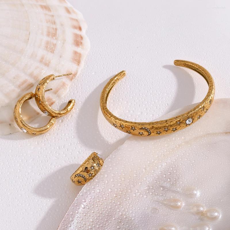 Vintage Sparkg Stars Sun Moon Cuff Bangles: 2024 Trendy Gold Plated Stainless Steel Jewelry for Women 4