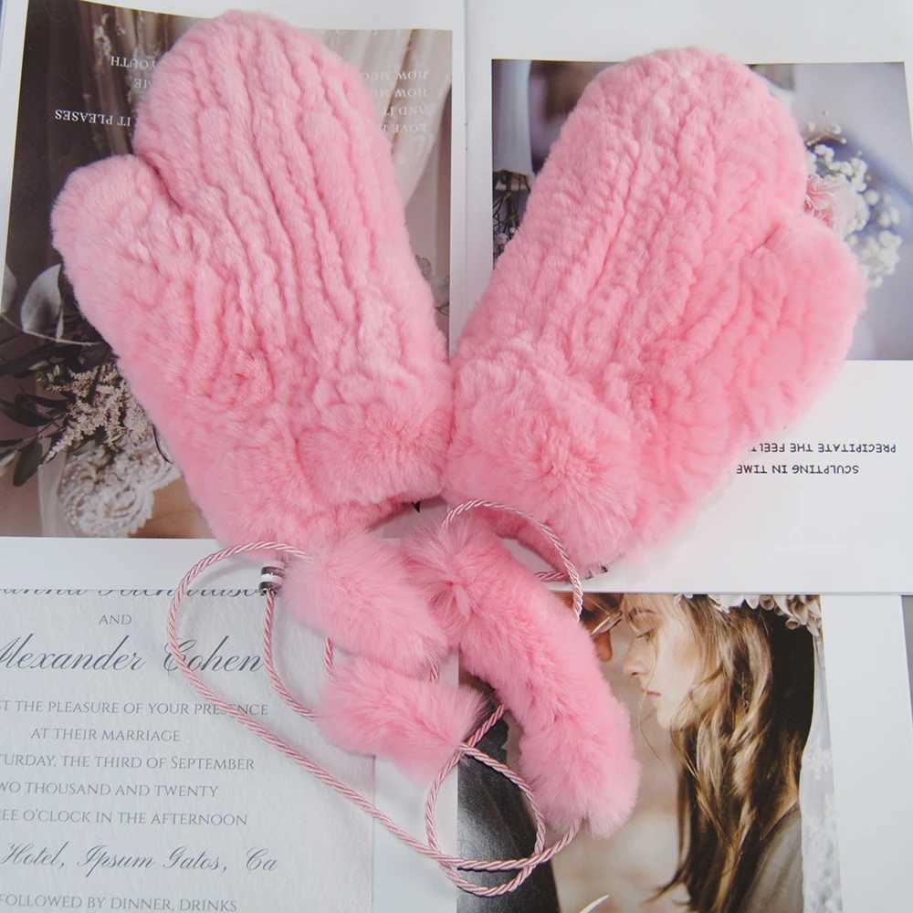 Womens Winter True Rex Rabbit Fur Watch Gs Warm Thick Womens Fur Gloves Elastic Girls Sled G Gloves Elastic Soft W241026