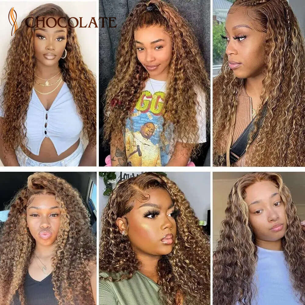 Highlight 13X6 Brazilian 4/27 Ombre Colored Deep Wave Human Hair 13X4 Lace Frontal Wigs