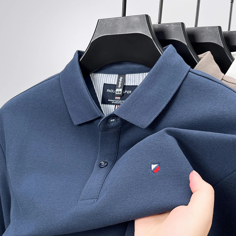 Autumn and Winter Mens Pure Cotton Embroidery Casual Fashion Waffle Longsleeved POLO Shirt Korean Version of Allmatch Collar 241025