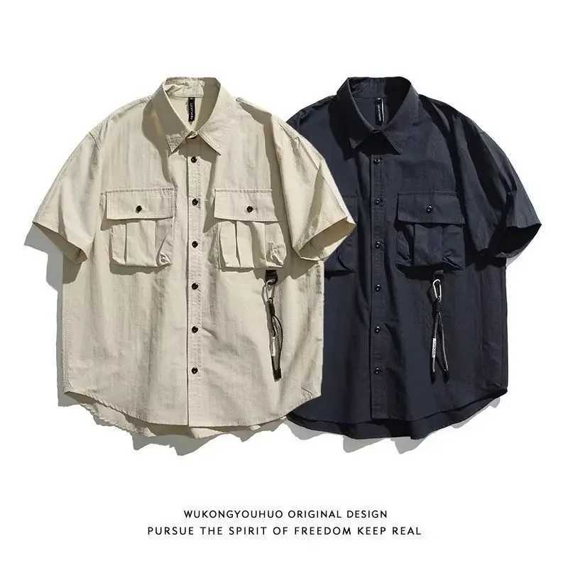Japanese retro workwear short sleeved Slip mens T-shirt 2024 summer trend brand outdoor casual youth shirt jacket W241026