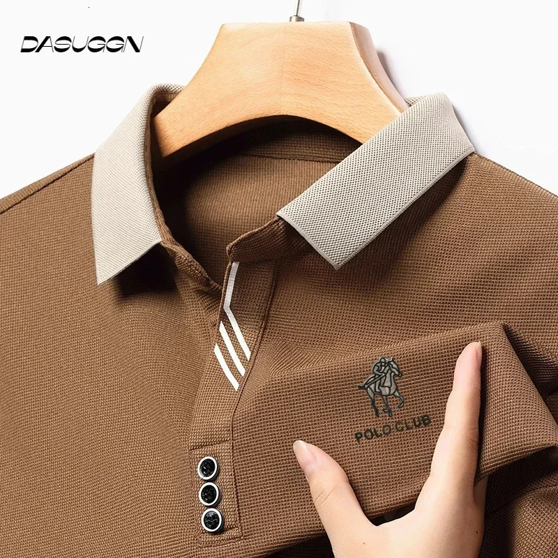 2024 Business Casual Cool Breathable Fabric Men Lapel Polo Shirt Long Sleeve Fashion Tops TShirt M4XL 241025