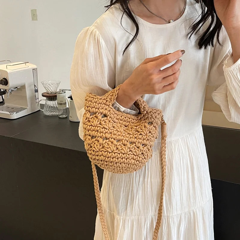 Korean young womens bag crochet cross shoulder bag soft cotton fabric womens fashionable casual small handbag 241025