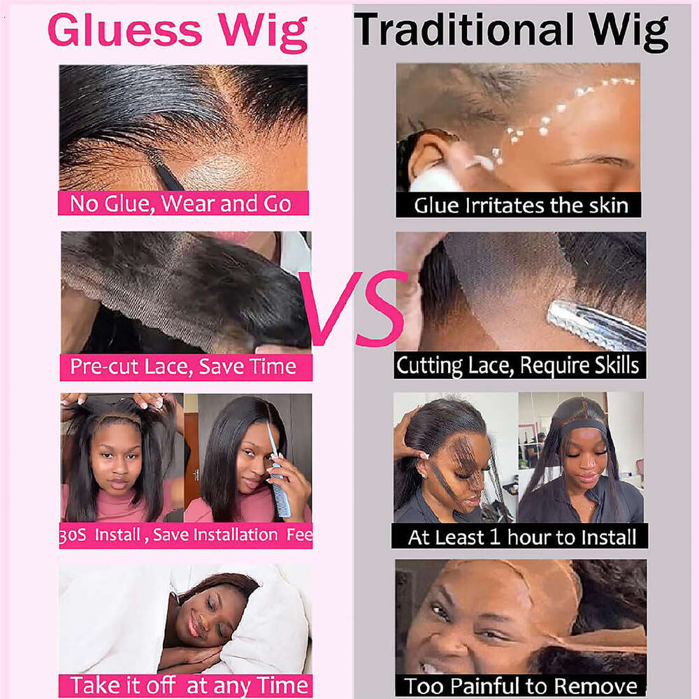 Wear And Go Glueless Plucked Pre Cut Upgrade 6X4 Lace Closure Wigs Human Hair For Beginners Straight Bob