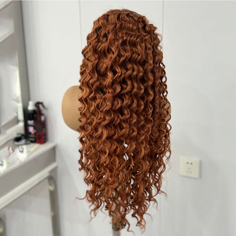 Ginger Long Deep Curly Synthetic Front Wigs For Women Heat Resistant Friendly Cosplay Wig Orange Lace Hair Natural