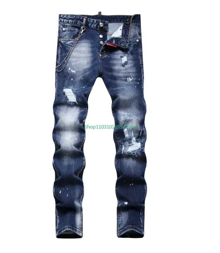 Y2K mens stretch tight jeans Quty Strt fashionable slim fit jeans mens blue denim pants mens stretch jeans size 44-54 X241026
