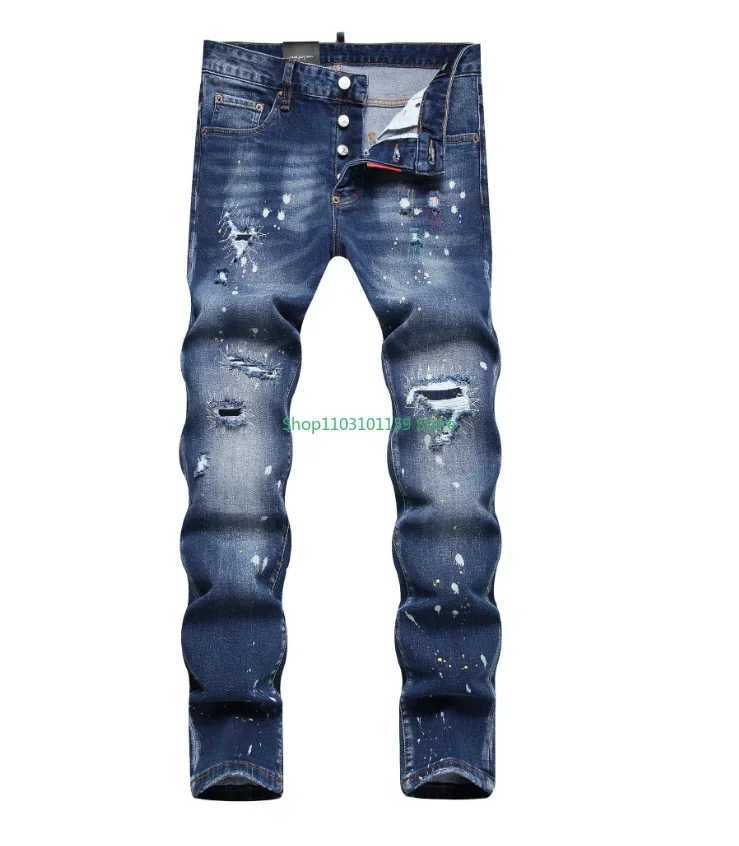 Y2K mens stretch tight jeans Quty Strt fashionable slim fit jeans mens blue denim pants mens stretch jeans size 44-54 X241026