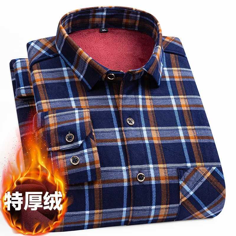 7XL8XLPlus size mens double-sided velvet autumn and winter solid color long sleeved winter clothes middle-aged and elderly shirts W241026