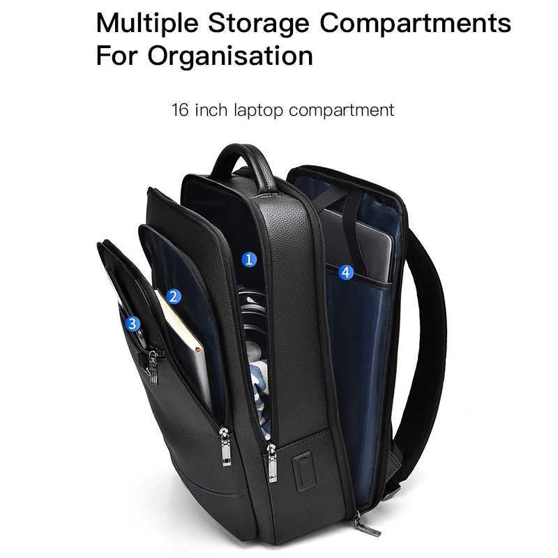 Backpack Men PU Leather Waterproof Backpacks Business Casual 16 Inch Compartment Laptop Bag Stylish Minimalistic Unisex BackpackXJ241026