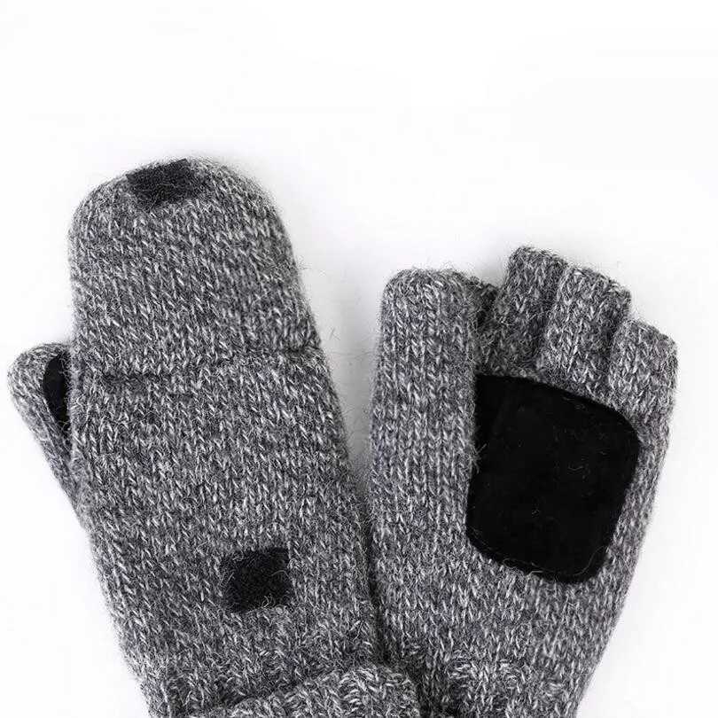 Neutral Plus Thick Mens Finger Gs Mens Wool Winter Warm Exposed Finger Gloves Knitted Warm Flip Half Finger Gs W241026