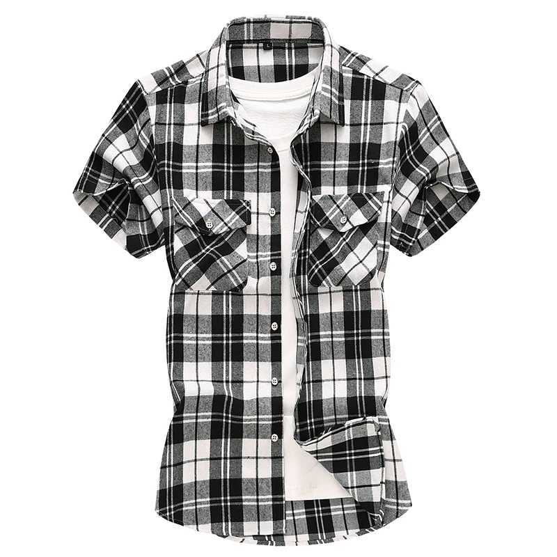 Striped plain short sleeved mens single breasted square neckline cotton shirt summer fashion casual Camissa mens Chemise 7XL W241026