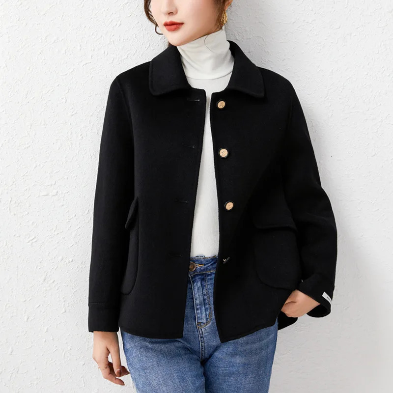 Camel DoubleSided Cashmere Coat Womens Short Square Collar SingleBreasted HighEnd Slim Wool Coats and Blends Suit Jackets 241025