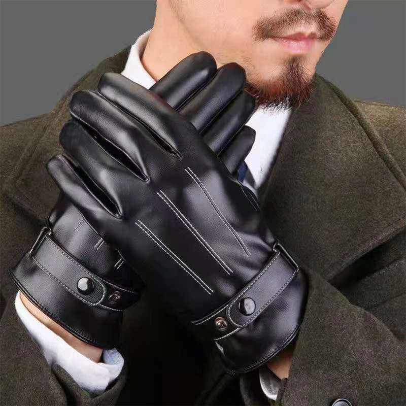 1 pair of high-quality all finger black riding Gs mens PU leather G winter warm touch screen Gs W241026